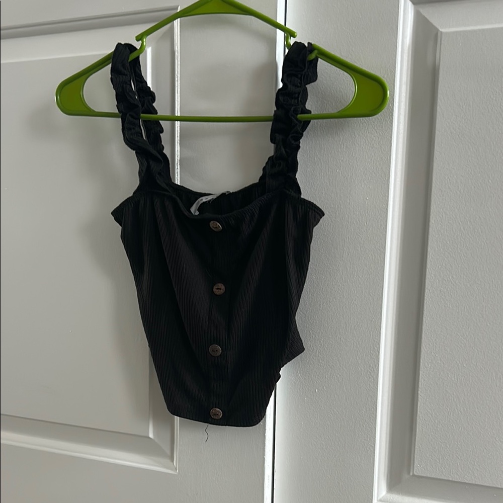 Black Ruched Strap Crop Top